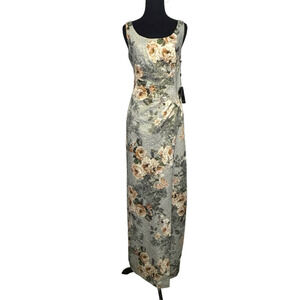 Adrianna Papell metallic floral sheath long cocktail party dress 2